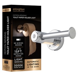 Enbrighten Toilet Paper Holder, Motion Sensing, Night Light, Battery Operated, Bathroom Lighting, Toilet Paper Holder Wall Mount, Toilet Paper Roll Holder, Chrome, 77233