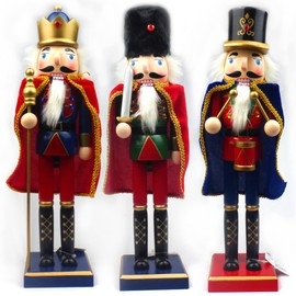 Holiday Depot 15" Nutcracker Christmas Decoration (Set of 3) - Traditional Wooden King, Soldier, and Drummer Styles. for Friends, Family, and Coworkers.