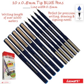 Write05 Fineliner Pens, BLUE, 0.5mm Ultra Fine Tip, Pack of 10, Precise Writing, Write Sign Draw Colour Pens, School Office Home Use, iZOFAX Black Ball Pen