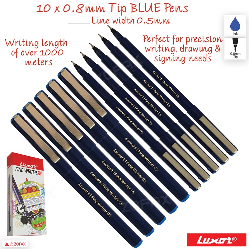 Write05 Fineliner Pens, BLUE, 0.5mm Ultra Fine Tip, Pack of