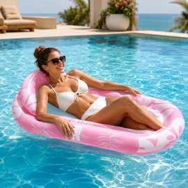 Green Leaf Inflatable Pool Float for Adults – PVC Floating Bed with Headrest for Beach, Pool & Summer Relaxation
