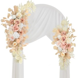 Ting's time Wedding Arch Flowers Artificial Silk Large Flower Swag Boho Styles Reception Backdrop Floral Decor for Wedding Party Ceremony, Pack of 2 (Beige)