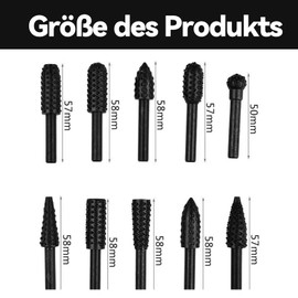 ANBOO Pack of 10 Wood Rasp Rasp Set, Wood Carving Drill Bit Set, High-Speed Steel Wood Cutter for Cordless Screwdriver, Drill Bit, Wood Shaft Tools, Cylinder Cutter, Tenon Milling Cutter Cone Cutter