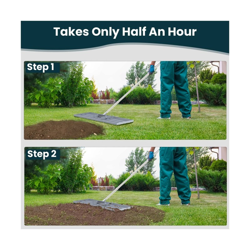 Dremmt Lawn Leveling Rake 30x10 inch, (Professional-Grade) Lawn Leveler Tool