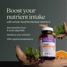 New Chapter Fermented Vitamin C + Elderberry, ONE Daily for Immune Support & Collagen Protection, Made with Organic Herbs, Certified Vegan, Gluten Fre