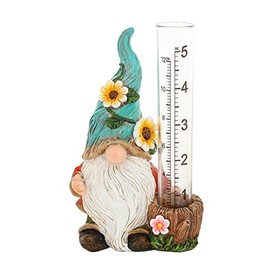 The Bridge Collection Cute Garden Gnome Rain Gauge (Green)