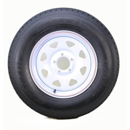 ROCKMAN Trailer Tire Wheel Assembly ST205/75R15 8-Ply D 107M 5 Lug on 4.5" PCD White Spoke Rim