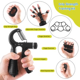 7 Piece Grip Strength Trainer Set, Grip Strength Trainer Kit, 2 Adjustable Forearm Resistance Handles, 1 Storage Bag, Finger Stretcher, Grip Ring, Hand Squeeze Ball, Finger Exercises