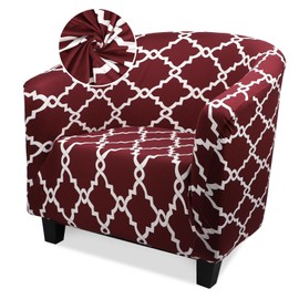 Treaful Club Chair Slipcover, 1 Piece Stretch Red/White Tub Barrel Chair Slipcovers, Round Chair Soft Sofa Cover Removable Couch Furniture Protector for Bar Living Room Bedroom Hotel Counter