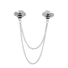 Vintage Men's Brooch,Bee Animal Chain brooch,Suit Pin Badge Hanging Chains Collar Brooches,Husband Boyfriend Valentine's Day Anniversary Birthday Gift ﻿ (Silvery)