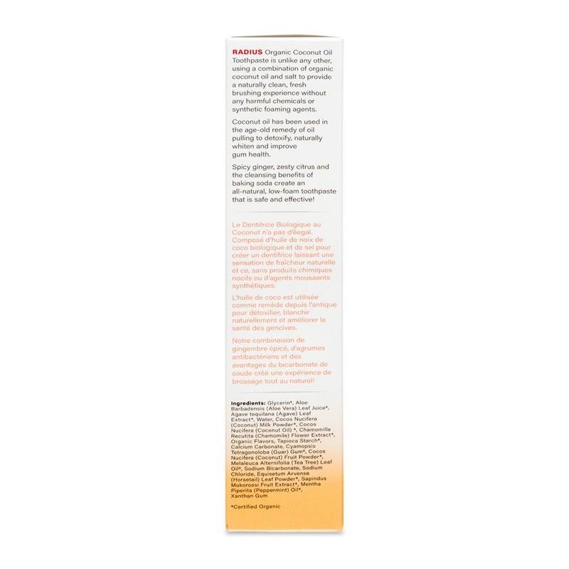 RADIUS - Organic Coconut Oil Toothpaste, USDA Organic Certified Naturally