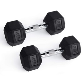 RitFit Rubber Hex Dumbbell Weight 10, 15, 20, 25, 30, 35, 40, 45, 50, 55, 60 LBS with Metal Handle for Strength Training, Full Body Workout, Functional and HIIT Workouts