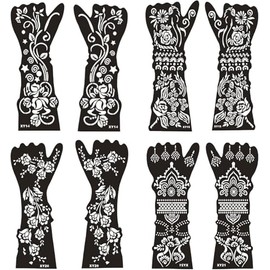 MKHTOQE 8 Sheets Large Henna Stencils for Arms – Reusable Left & Right Hand Floral Tattoo Templates | Indian & Arabian Mehndi Body Art Stickers for Forearm & Arm, Temporary DIY Design Kit