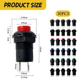 30 Pieces Mini Instantaneous Push Button Switch, Current Pressure Switch, 12Mm Push Button Switch, Circular Print Button (6 Colors).