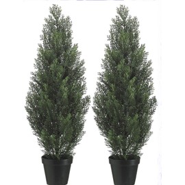 Two 3 Foot Outdoor Artificial Cedar Trees Potted Plants