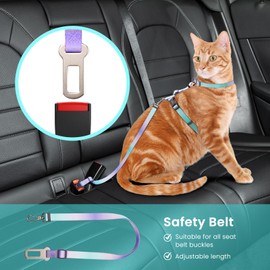 Cat Harness and Leash Set, Collars,Car Seat Belt [4 in 1 Detachable & Adjustable] Escape Proof Cat Harness, Comfortable Soft Lightweight, Walking Travel Kitten Harness for Small Medium Large Cats (S)