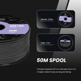 Abma Cord Paracord 2 mm 50 m Nylon Cord 3 Core Rope Type I Cord for Crafts, Camping, Outdoor - Max. 90 kg (200 lbs) - Black