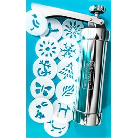 Impress Bakeware – Metal Cookie Press with 12 Shape Disks | Aluminum Press + Food Safe Plastic Shapes | Includes Recipes & Tips | Easy as Mix*Press*Bake*Create | Disks Made in the USA