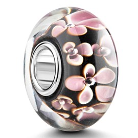 MATERIA by Matthias Wagner Glass Beads 925 Silver – Women's Charms Pendant with Flowers 974, Glass