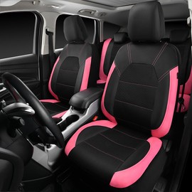 CAR PASS Leather Seat Covers, Breathable Universal Car Seat Cover Full Set for Cute Women Girly,Super 5mm Composite Sponge Inside,Airbag Compatible fits Most Auto,SUVs,Trucks,Vans(Black&Pink)