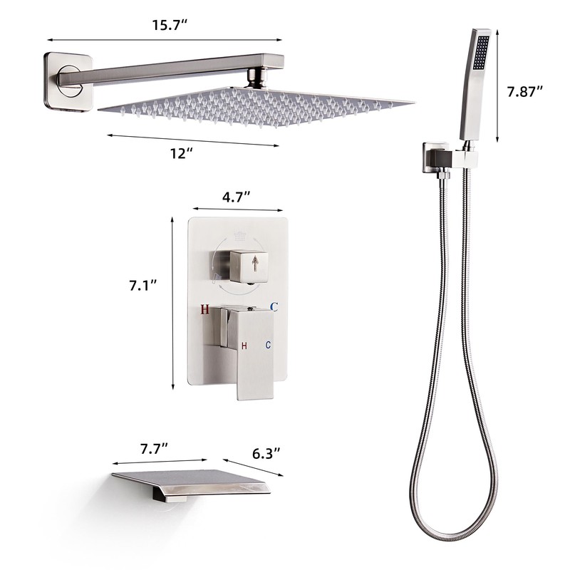 LCEVCGK Shower Faucet Set with Tub Spout, Brushed Nickel Rainfall