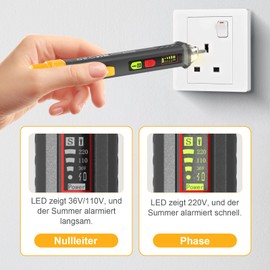 SURFOU Non-Contact Voltage Tester, Contactless Current Tester AC 12 V/48 V-1000 V with NCV, LED Light, Acoustic Alarm, Cable Break Finder and Live/Neutral Conductor Detection