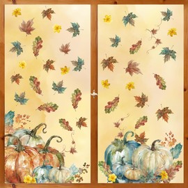 Horaldaily 37 PCS Fall Window Cling Sticker, Watercolor Pumpkin Maple Leaves Home Party Supplies Shop Window Glass Display Decoration