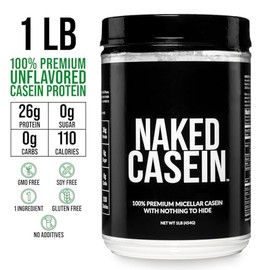 NAKED Casein - 1Lb Micellar Casein Protein - Bulk, Zero Carb, NSF Certified, GMO-Free, Gluten Free, Soy Free, Preservative Free - Stimulate Muscle Gro
