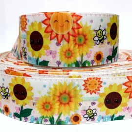 GROSGRAIN RIBBON 5/8", 7/8",1.5", 3" Sunflowers Summer Bees Spring Printed - 3" in
