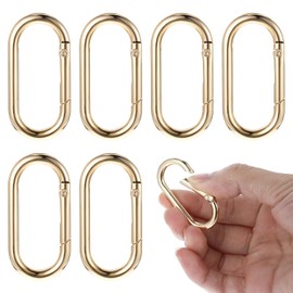 JJUNW 6Pcs Gold Key Ring, Gold Carabiner, Oval Gold Carabiner Clip Snap Clip, Metal Keychain Clip for Purse Strap Alloy Round Buckle Key Hook for Bags Purse Keychain Replacement