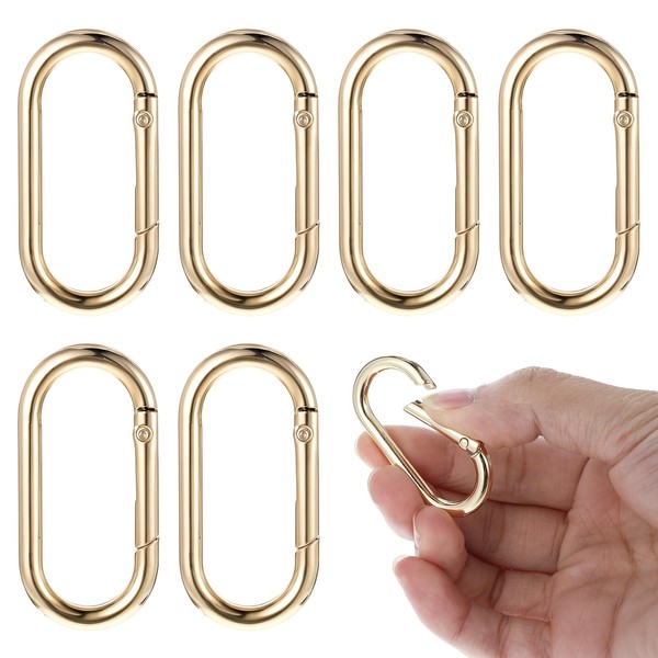 JJUNW 6Pcs Gold Key Ring, Gold Carabiner, Oval Gold Carabiner