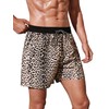 Verdusa Men's Leopard Print Drawstring Waist Swim Trunks Beach Shorts,
