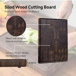 Muso Wood Large End Grain Cutting Borad 16x12 In, Checkered Cutting Board with Feet, Made from Walnut Wood, Chopping Board For Kitchen with Juice Groove Handles