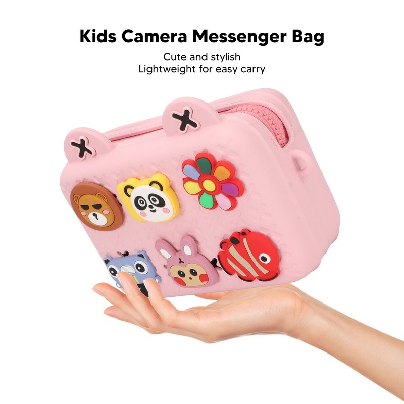 Kids Single Shoulder Camera Bag DIY Cartoon Decors Shock Absorbing