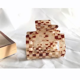 Checkered Hair Claw Clips for Thick Hair Square Hair Clips for Styling Claw Clamps Rectangle Hair Claws Vintage Nonslip Hair Accessories for Women,YOEMAYUNER (3PCs 3Sizes, Brown)