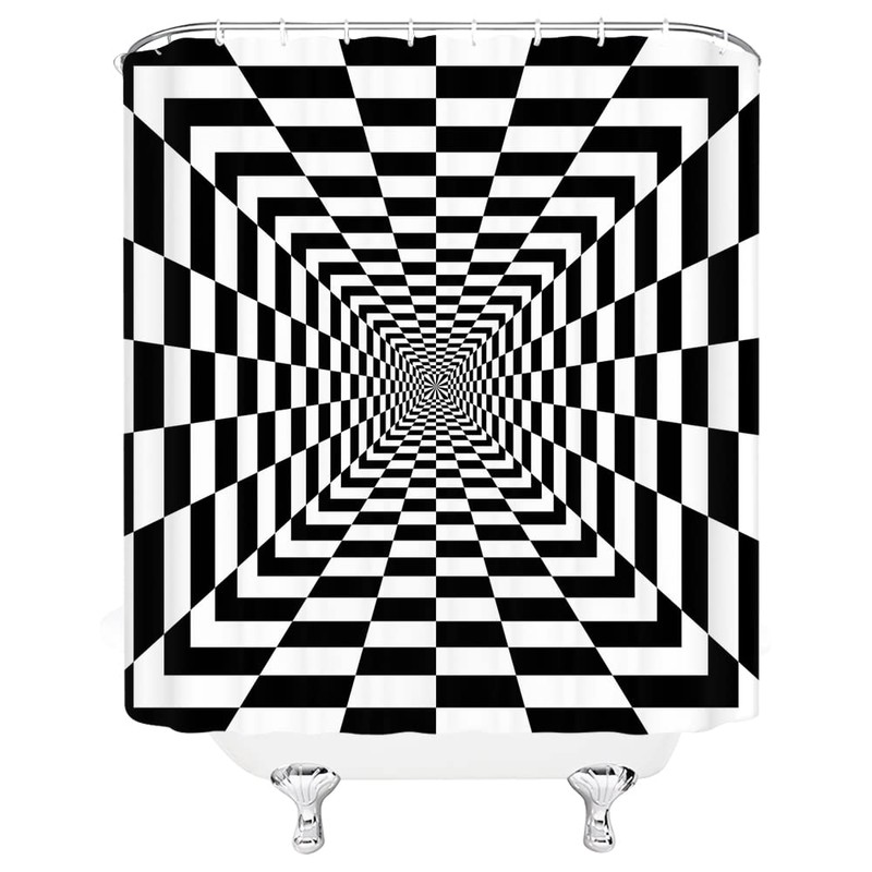Optical Illusion Shower Curtain Black White Checkboard Pattern Reflecting Symmetric