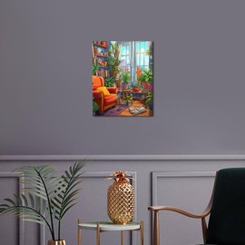 Rebotipy DIY Paint by Numbers for Adults Beginner, Illustration of A Living Room Easy Paint by Numbers for Beginner, Cartoon Style Watercolor Paint by Number, Painting by Numbers for Decor 16x20 Inch