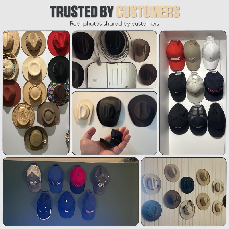 Modern JP Adhesive Hat Hooks for Wall (12-Pack) - Cowboy