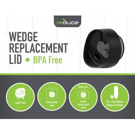 REDUCE Wedge Tumbler Lid Replacement, Pack of 2 Lids - Black with Grey, Leak Proof - Ideal for On The Go Drinking - Fits 17oz REDUCE Stainless Steel Vacuum Insulated Bottle Only