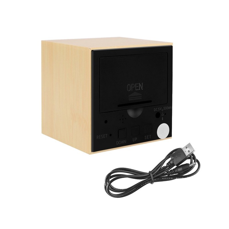 Onerbuy Wooden Digital Cube Alarm Clock Touch Sound Activated Desk