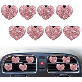8Pcs Pink Bling Heart Air Vent Clips, Crystal Heart Air Fresheners Vent Clip Rhinestone Car Decor, Cute Car Accessories for Women Girls
