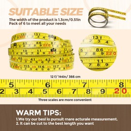 Saysurey 6 Pcs 12 ft Self Adhesive Measuring Tape Adhesive Backed Double Scale Ruler Measuring Tape for Work Woodworking Workbench Saw Drafting Table(Yellow)