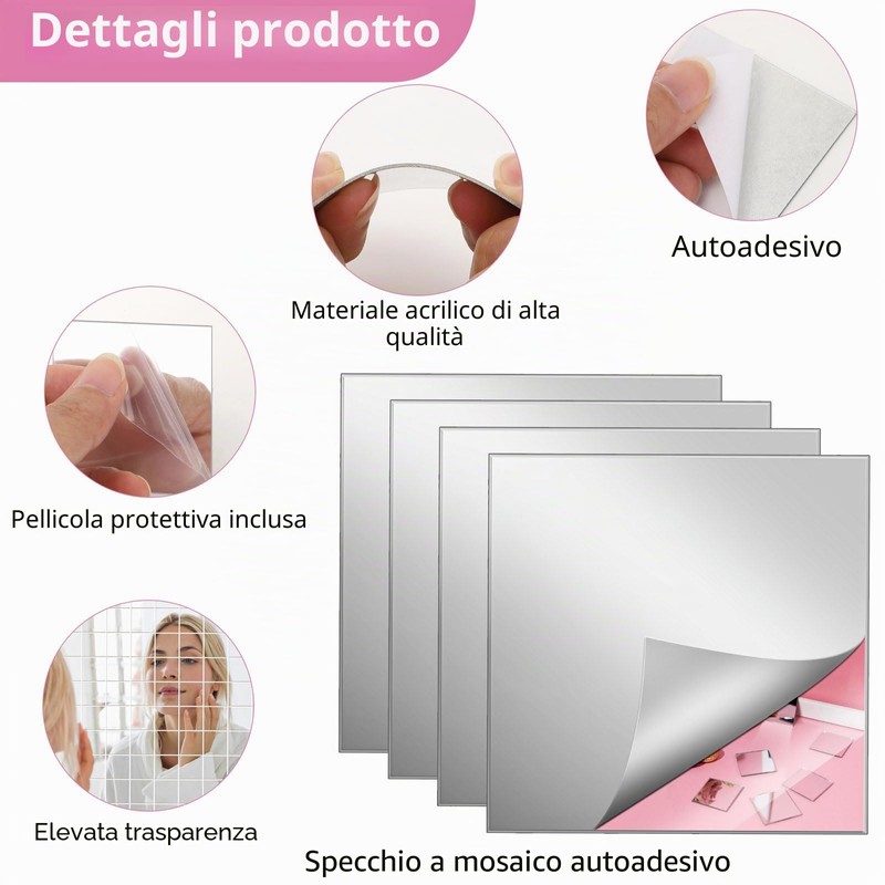 100 specchietti autoadesivi da incollare a mosaico, in acrilico, 5
