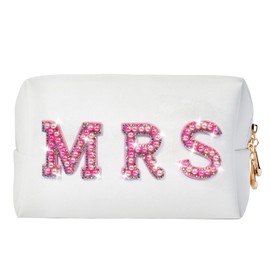 RONRONS Makeup Bag, Pink MRS Letter Make Up Bag for Women, Small Cosmetic Bag for Travel Organizer