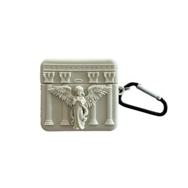 Reownest Compatible with AirPods Case 3D Cute Angel Statue Retro Pattern Girls Woman Soft Silicone Shockproof Keychain Design Cover for Airpods 4-White