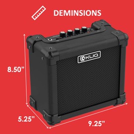KLIQ Sonus-Lite DC-Powered Mini Electric Guitar Amp with 5-inch (10W) High-Definition Speaker (Controls for Volume, Bass, Treble, Distortion, Gain Adjustment, Headphone Output Jack) -Black