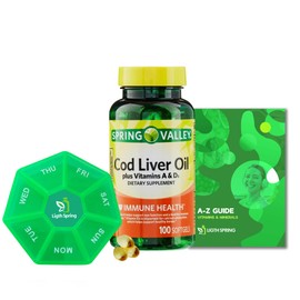 Spring Valley Cod Liver Oil Plus Vitamins A & D3, 100 softgels, Support Eye Function and a Healthy, Bundle with Vitamins & Minerals Ligth&Spring Guide