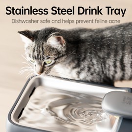 PETSEE Automatic Pet Water Fountain 4.5L Large Capacity Stainless Steel Drink Tray Cat Water Dispenser Ultra-Quiet Pump Multi-Filtration System for Cats, Dogs, Multiple Pets S7 Lite Grey