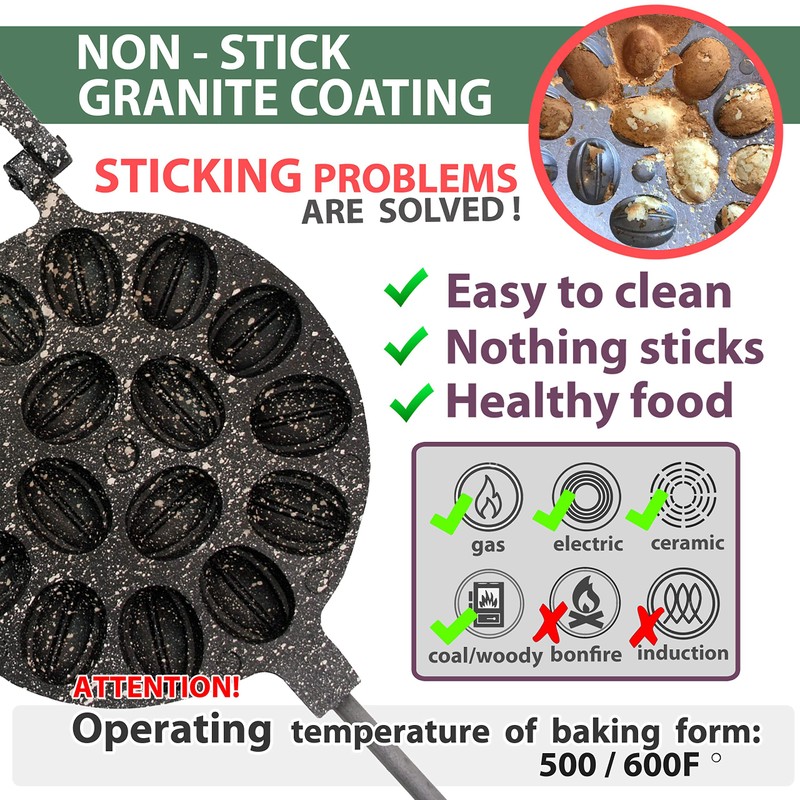 Walnut Cookie Mold Maker 16 Non-Stick Granite - Oreshki Mold