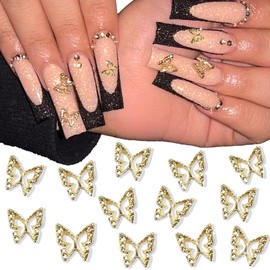 RODAKY Shiny 3D Alloy Butterfly Nail Art Charms 50Pcs Gold Butterflies Shape Nail Charms for Nail Gems,Nails Art Accessories for Women Nail Decoration DIY Design Nail Gem Crystals Jewelry